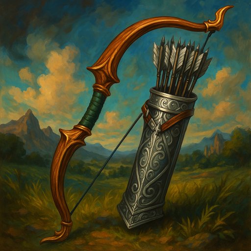 Arc en bois d'if avec carquois d'armure en argent